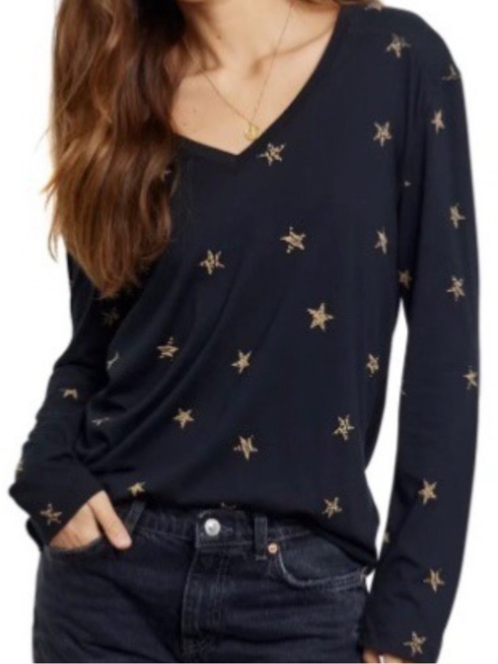 Rails Sami Star Long Sleeve V-Neck Animal Print Top - Medium